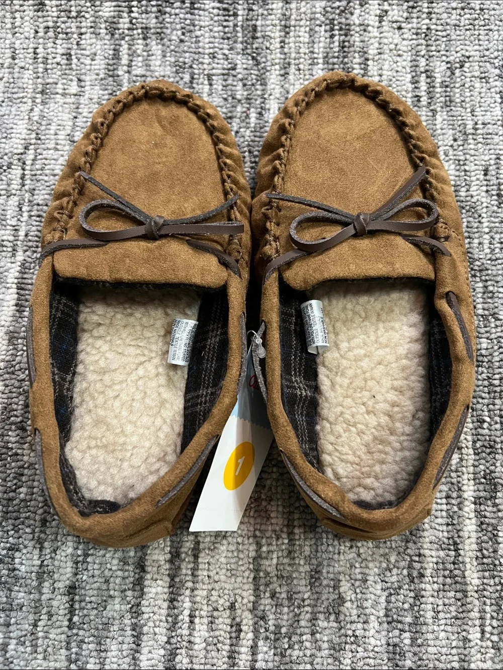 Cat & Jack Chestnut Brown Suede Moccasin Slippers with Faux Shearling Size 1